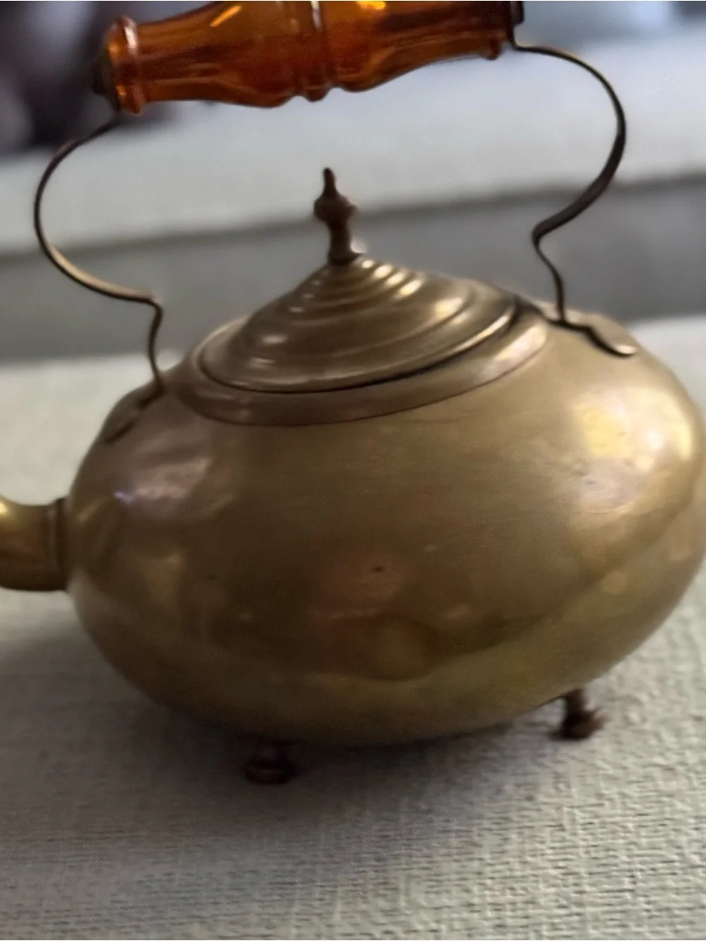 Vintage Brass Teapot with Amber Handle